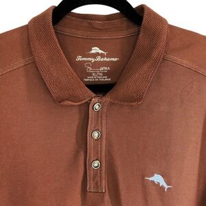 Tommy Bahama Men's XL Supima Cotton Brown Polo Shirt Blue Marlin Logo Golf
